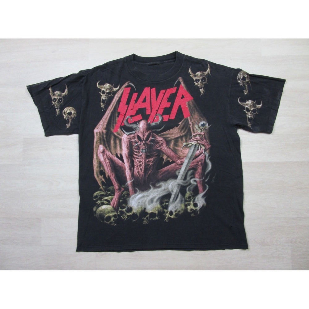 Vintage Slayer Band T Shirt (XL) All Over Print Demon Graphic 1993 Brockum AOP‎